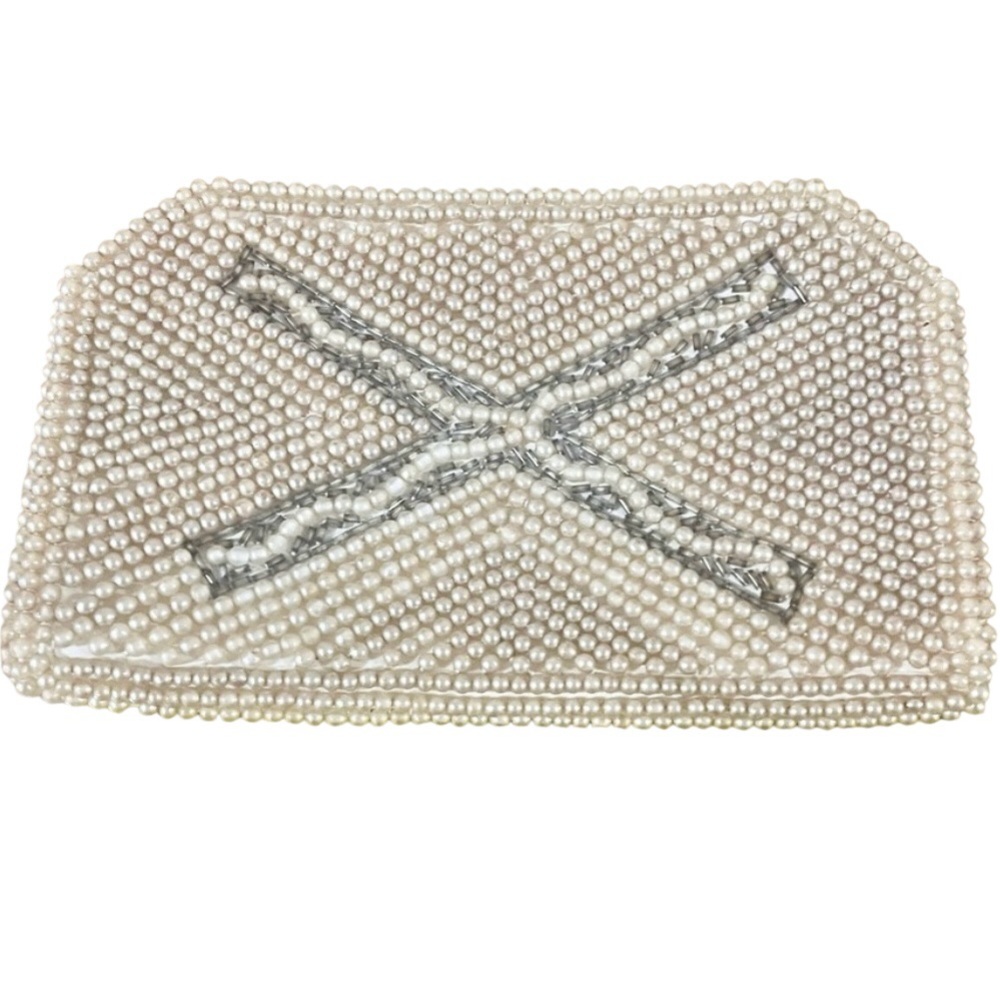 Reina Elegant Evening Ivory Faux Pearl Beaded Clutch Vintage 50’s Made in Japan